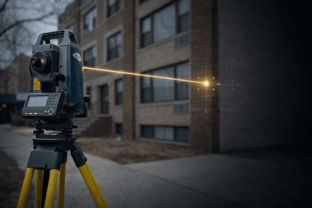 Surveying total station equipment used for construction monitoring